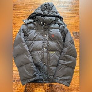 Ralph Lauren Black Down Hooded Puffer Coat Sz. S